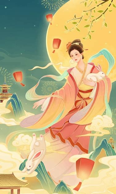 Midautumn festival celebration with moon rabbits | Premium Vector