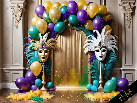 Elegant Mardi Gras Digital Photography Backdrop Mask Feathers and ...