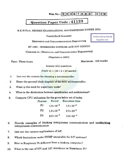 ET3491 Final Exam Question Paper - Embedded Systems and IoT Design ...