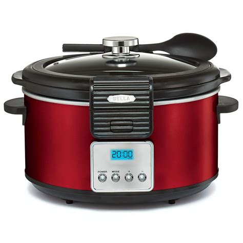 BELLA 5 Quart LINEA Programmable Locking Lid Slow Cooker, Color Red ...