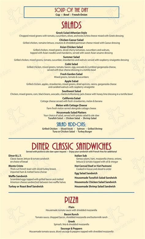 Menu at River Edge Diner restaurant, River Edge