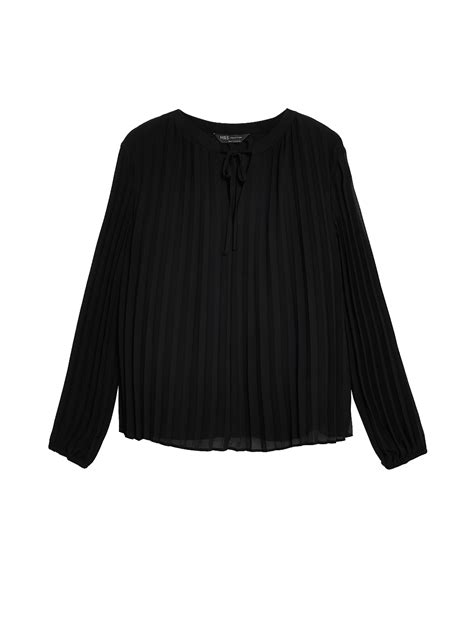 Buy Pleated Tie Neck Popover Blouse at Marks & Spencer