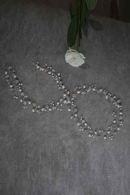 Buy Silver Beads, Pearls Justine Floral Hair Chain Single Pc by ...