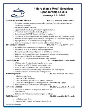 Fillable Online More than a Meal Breakfast Sponsorship Levels - Meals ...