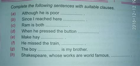 Complete following sentences with suitable clause - Brainly.in