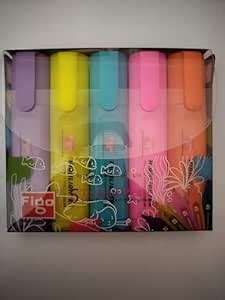 Figo Super Fluorescent Highlighter Set, 5 Brilliant Colours, Chisel Tip ...