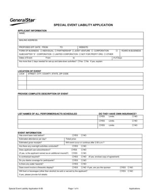 Fillable Online SPECIAL EVENT LIABILITY APPLICATION Fax Email Print ...