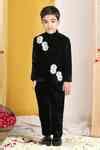 Buy Black Velvet, Crepe Embroidery Floral Sherwani Set For Boys by The ...