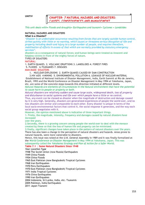 11 geography notes 23 natural hazards and disasters - UNITIV This unit ...