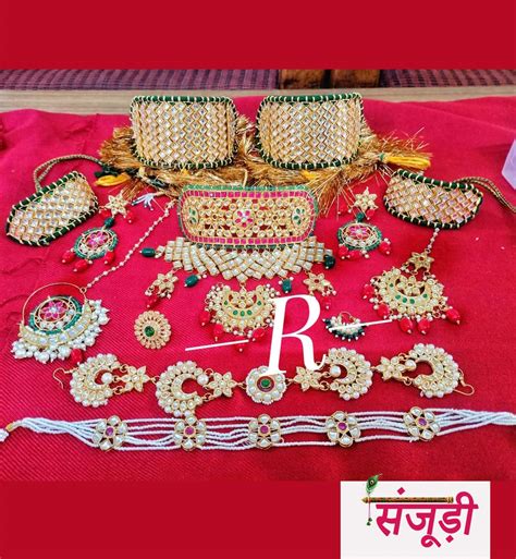 Rajasthani Bridal Set in Red and Green Colour with Kundan Work