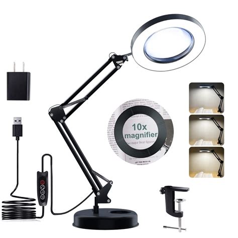 Magnifying Glass with Light and Stand, 10X Magnifying Lamp, 2-in-1 Desk ...