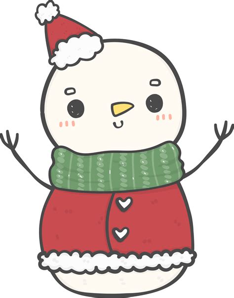 cute happy smile Christmas winter Snowman with scarf and hat cartoon ...