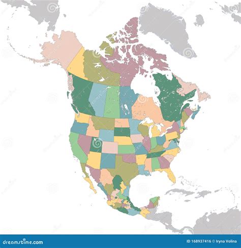 Mapa De Norteamérica Con Estados Unidos, Canadá Y México Ilustración ...