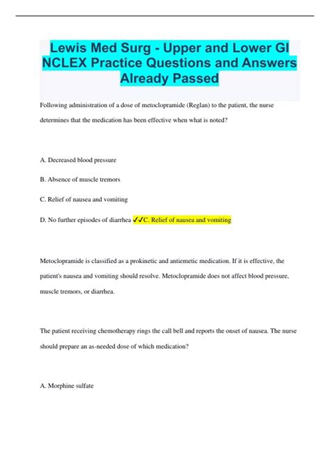 Lewis Med Surg - Upper and Lower GI NCLEX Practice Questions and ...