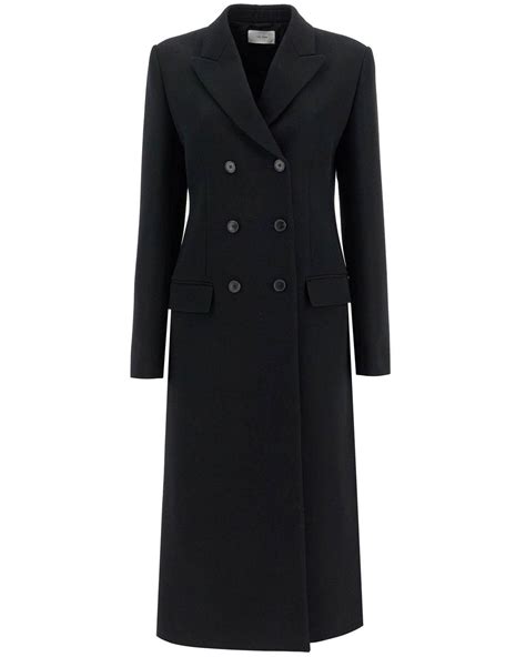 The Row Double-Breasted Wool Twill Long Coat in Black | Lyst