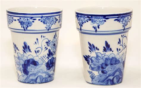 Vintage Delft Ceramic Hand Painted Blue Flower Pots Holland Delftware ...