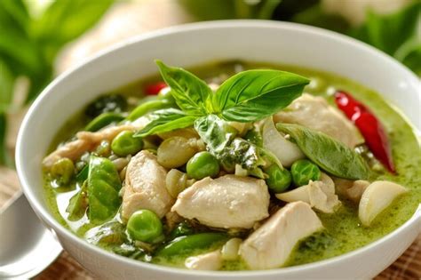 Delicious thai green curry with chicken and vegetables | Premium AI ...