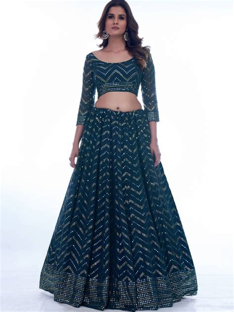 Navy Blue Color Thread Work With Georgette Lehenga Choli |We