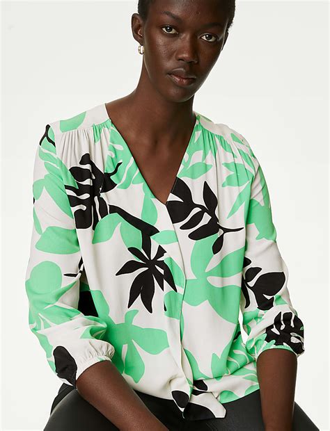 Buy Leaf Print Draped V-Neck Blouse at Marks & Spencer