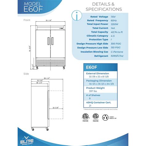 Elite Kitchen Supply 55 in. Auto-Defrost Two Door Commercial Freezer ...