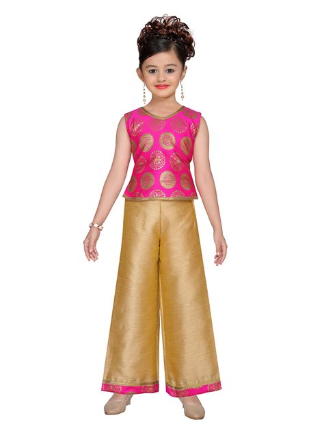 Buy Adiva Girl's Brocade Kurta with Palazzo Set (G-1019-PINK-24) at ...