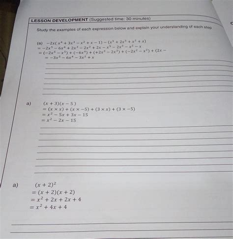 Solved: LESSON DEVELOPMENT (Suggested time: 30 minutes) Study the ...