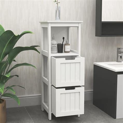 Small Bathroom Floor Cabinet with 2 Drawers 35.43" H Freestanding ...