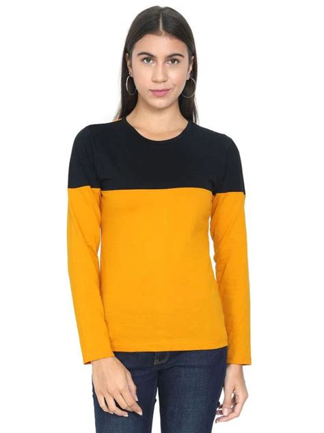 Women's Cotton Round Neck Color Block Full Sleeve T-Shirt – Fleximaa