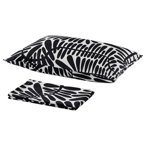 MAJSMOTT flat sheet and pillowcase, white/black, 150x260/50x80 cm ...
