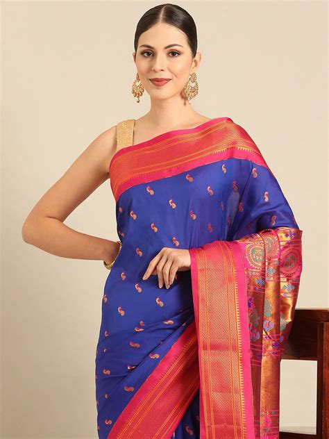 Myra Royal Blue & Pink Soft Silk Kadiyal Maharani Paithani Saree ...