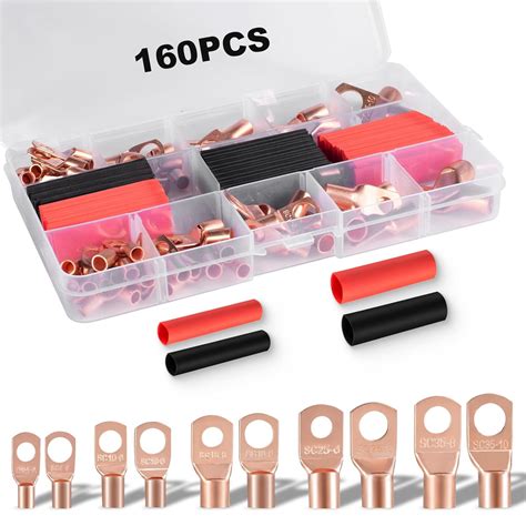 Hdama 160PCS Copper Wire Lugs, Heavy Duty Battery Cable Ends, AWG 8 4 2 ...