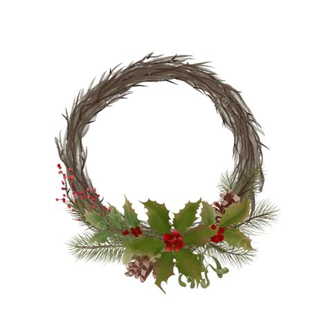 Watercolor Christmas Wreath With Circular Tree Branches, Watercolor ...