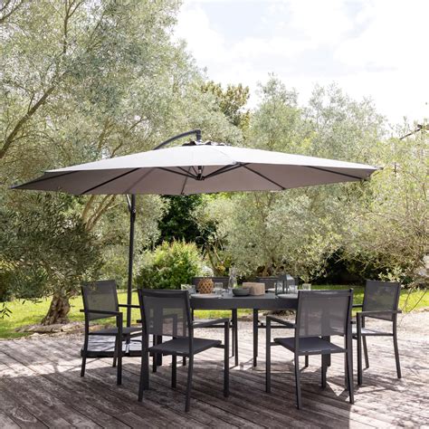 Parasol déporté inclinable rond 3.50m gris - Happy Garden