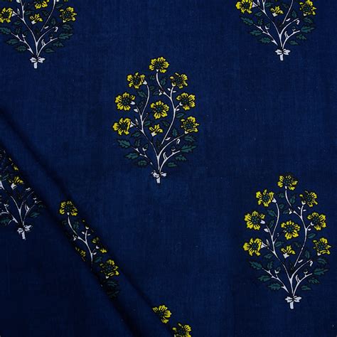 Buy Softest Blue Floral Hand Block Print Fabric Online – Dmaasa