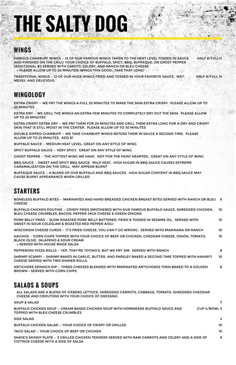 Menu – The Salty Dog