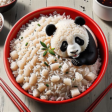 Playful Panda Peeking Out from a Bowl of Delicious White Rice
