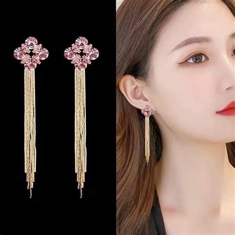 Korean Long tassel drop Earrings- pink – Jewelsmars