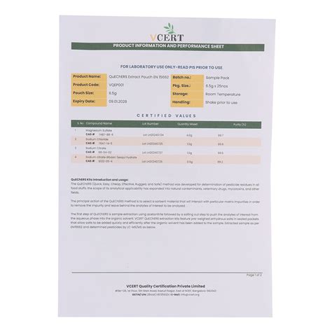 Dr CERT QuEChERS Extract Pouch, EN 15662 Method (1 box X 400nos) – My Store
