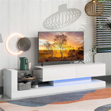 Amazon.com: BAMACAR White TV Stand For 80 Inch TV, Long Entertainment ...