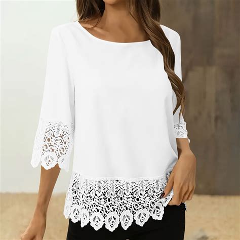 Zunfeo Lace Dressy Blouse for Women Lace 3/4 Length Sleeve Tops Casual ...