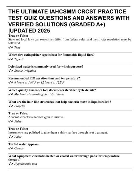 THE ULTIMATE IAHCSMM CRCST PRACTICE TEST QUIZ QUESTIONS AND ANSWERS ...