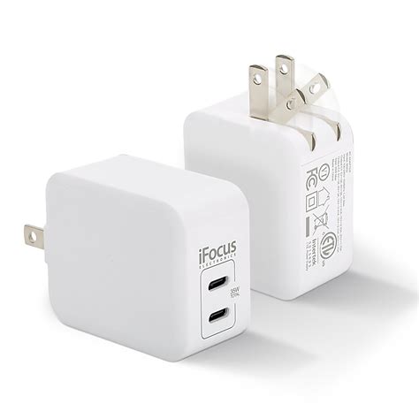 iFocus Dual USB C 35W PD Charger, 5V-20V/3A-1.75A Shared Power
