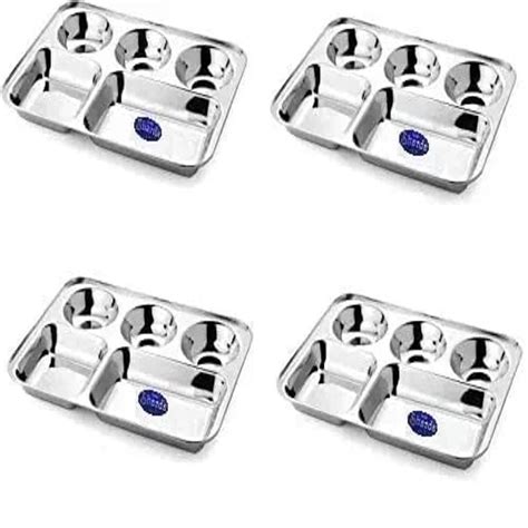 Buy Sharda Metals Stainless Steel Rectangular Compartment Thali Plates ...