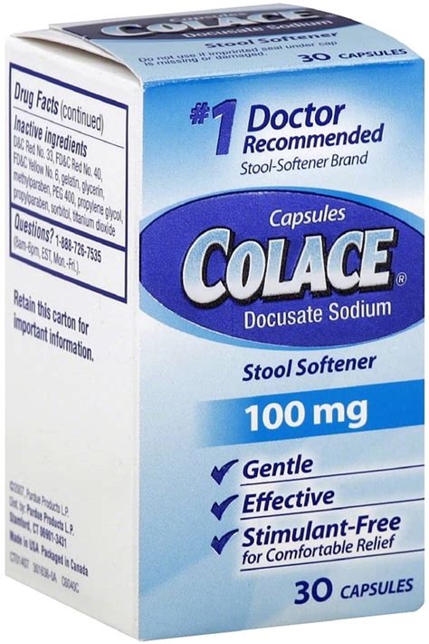 Colace Docusate Sodium Stool Softener Capsules 100 mg - 30 capsules ...