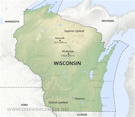 Physical map of Wisconsin