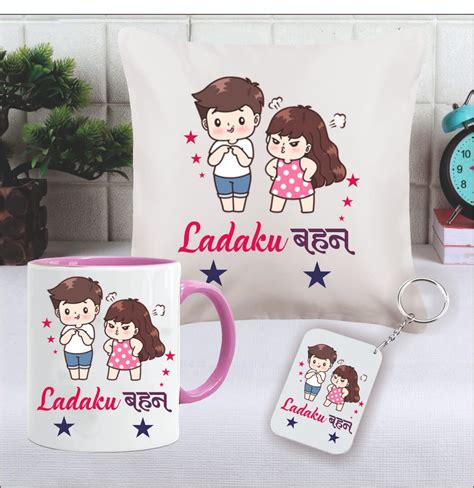 Buy GIFT JAIPUR Ladaku Behan Printed Cushion Pillow with Filler, Mug ...