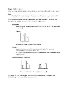 Shape, Center, Spread (Quick Reference Sheet for AP Statistics) | TpT