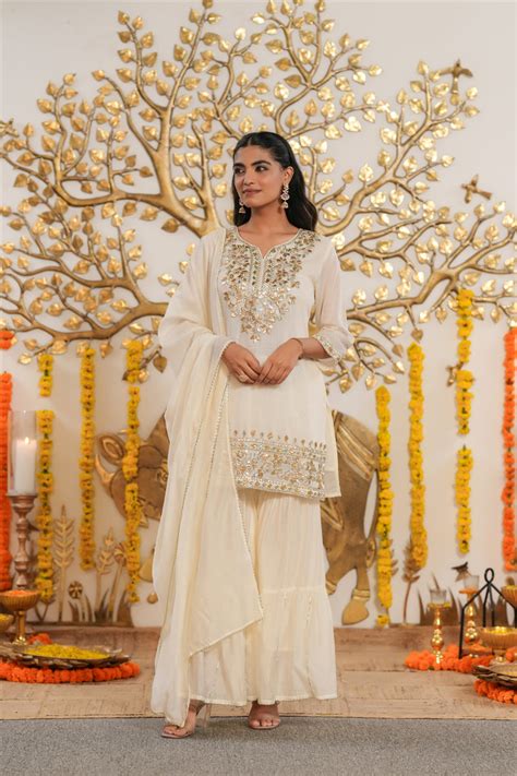 Ivory Mul Chanderi Gota Work Sharara Set – SCAKHI