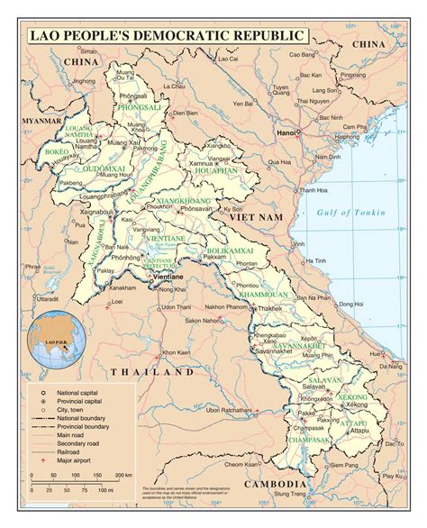 Large detailed political and administrative map of Laos with roads, railroads, cities and ...