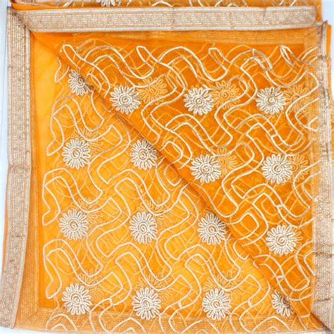Mustard Floral Gotta Embroidered Net Dupatta – anokherang